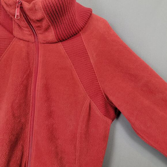 Columbia Red Fleece Jacket Rib Knit Trim Zip Mock Neck Outdoor Layer L - Picture 4 of 9